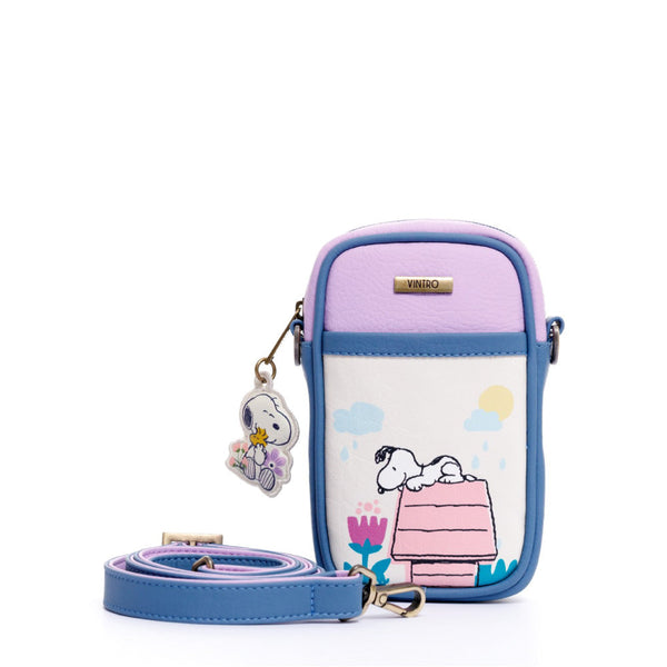 CROSSBODY  PARA MUJER PORTUGAL AZUL SNOOPY EN CUERO VEGANO CON CARGADERA REMOVIBLE